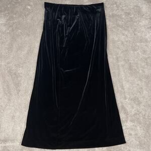 Black Crushed Velvet Jaclyn Smith Classic Maxi Skirt Size L Back Slit